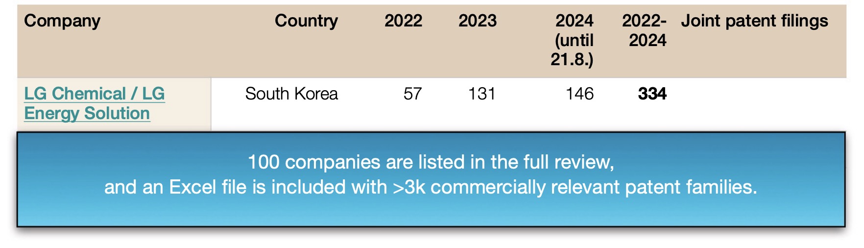 Number of commercially relevant patent families / utility models in the category high-energy anodes for Li-ion batteries